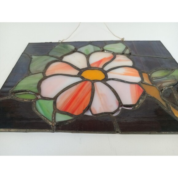 Stained Glass Panel Wall Hanging Window Decor 8 x 10 in Red Flower Art Glass - Picture 3 of 10